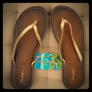 Panama Jack flip flops in brown and gold size 11
